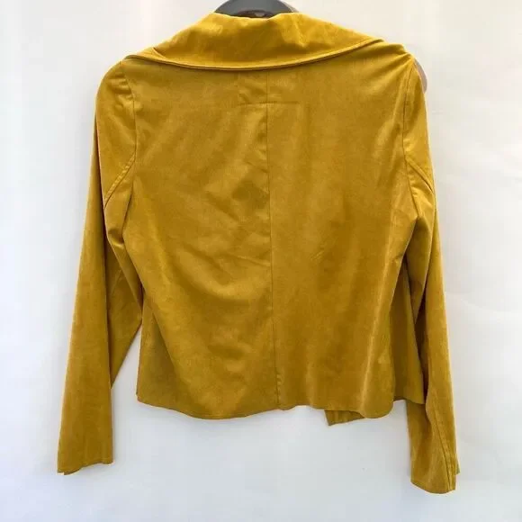 Faux Suade Chapter One Womens Mustard Notch Lapel Moto Jacket Size Small NWT - Picture 6 of 7